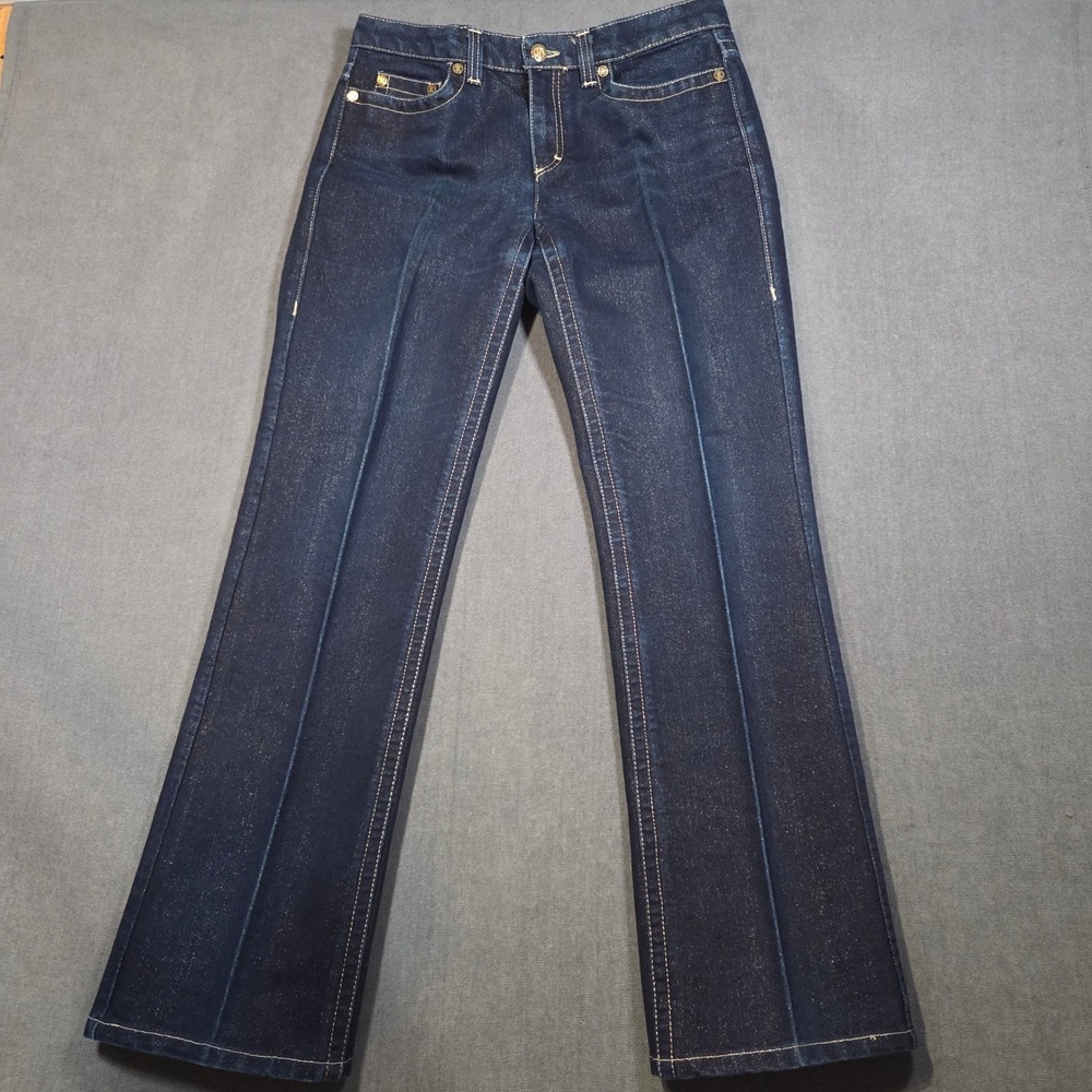 Roberto Cavalli Jeans Women 44 Blue Gold Glitter Shimmer Italy 2000s